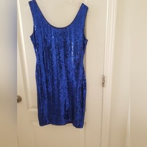 Adrianna Papelle sleeveless blue silk sequined dress, size 6 NWOT
